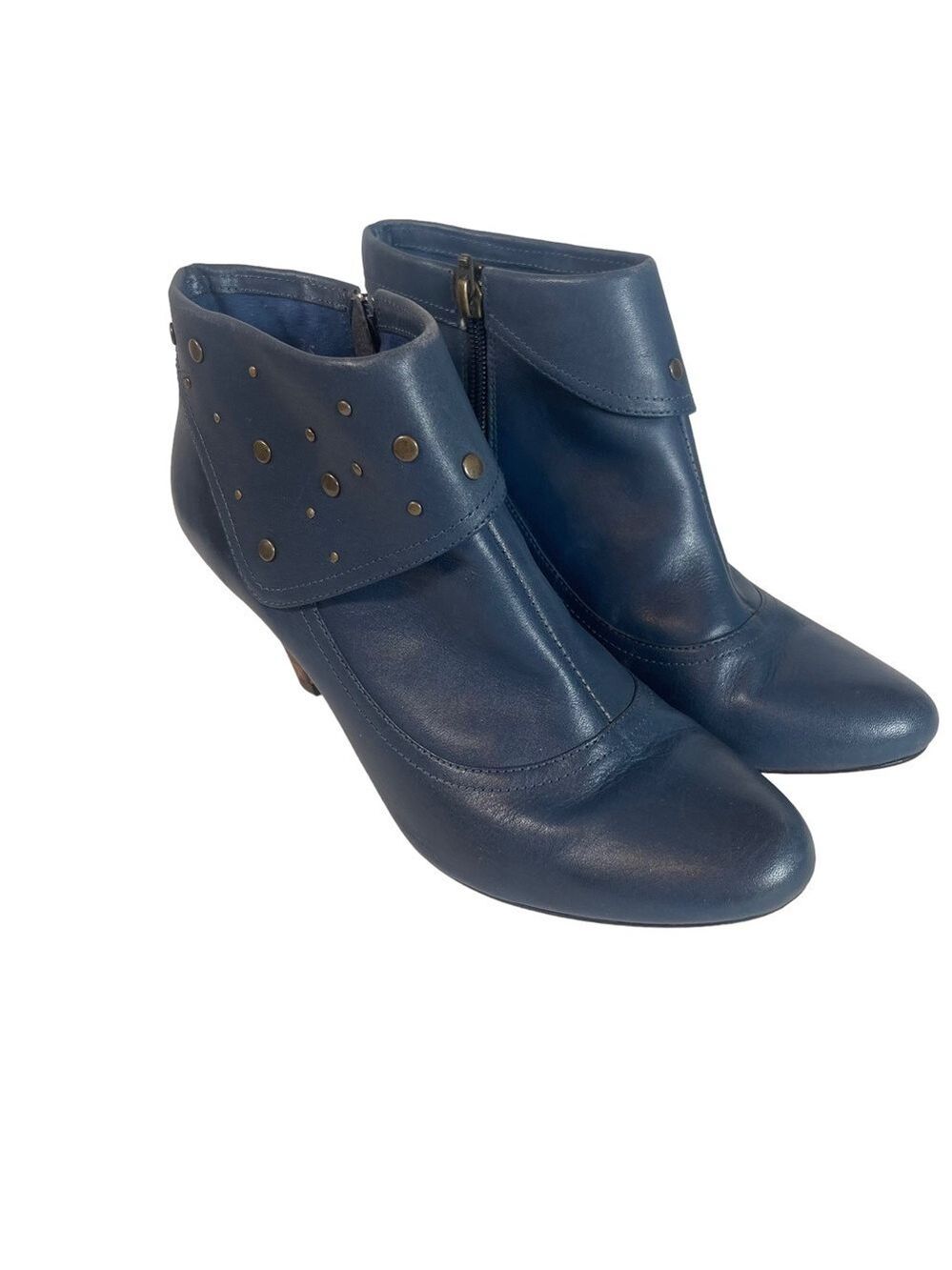 Seychelles Women’s Blue Leather Studded Heeled Boots Booties Size 7.5